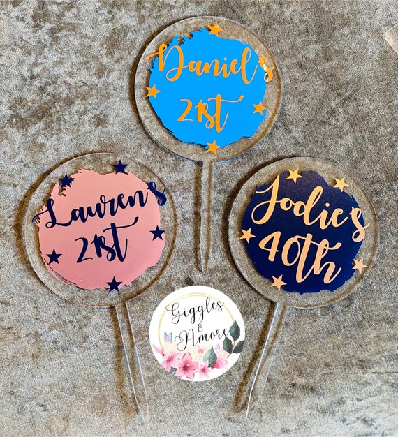 Personalised Acrylic Cake Topper Your Choice Of Wording And Colour, Birthday
