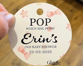 10 x Personalised Baby Shower Tags Gift Tags Thank You Tag Bows Pink Favours