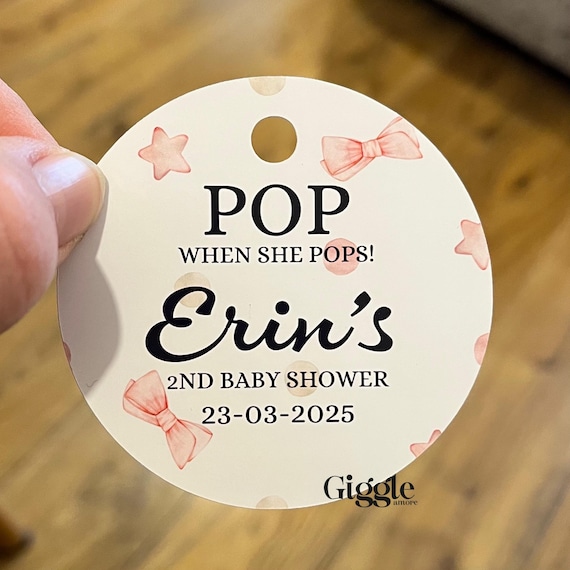 10 x Personalised Baby Shower Tags Gift Tags Thank You Tag Bows Pink Favours