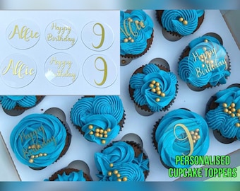 Personalised Acrylic Cupcake Toppers Your Choice Of Wording And Colour, Birthday