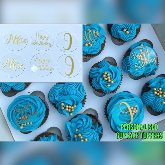 Personalised Acrylic Cupcake Toppers Your Choice Of Wording And Colour, Birthday