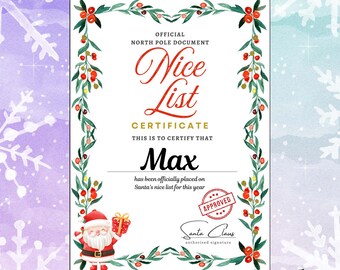 Personalised Letter From Santa, Nice List Certificate, Christmas Eve Box Filler