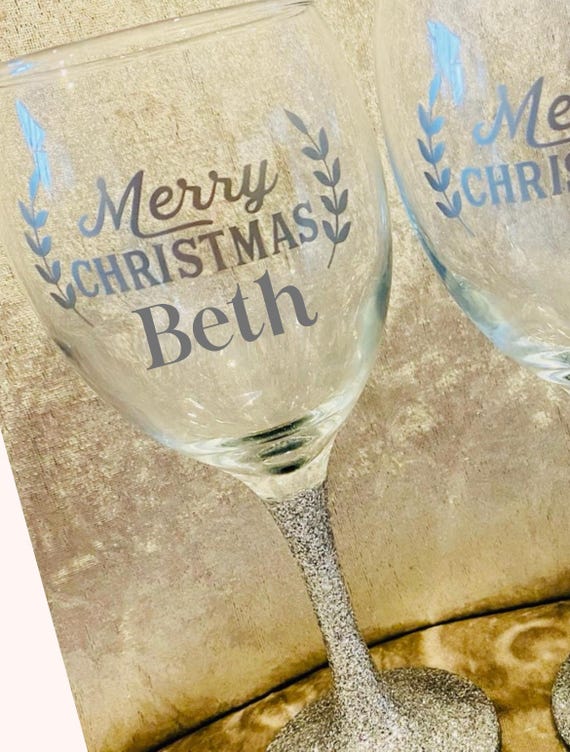 Merry Christmas Personalised Glitter Wine Glass: Gift for Her