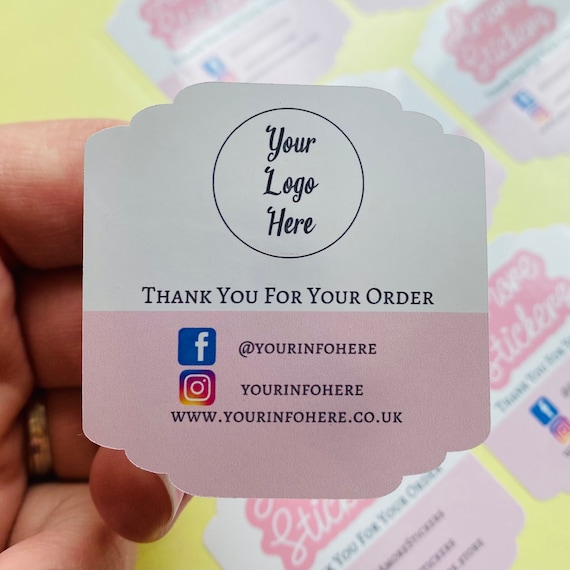 24 Personalised Thank You Small Business Cards or Stickers, Your own logo