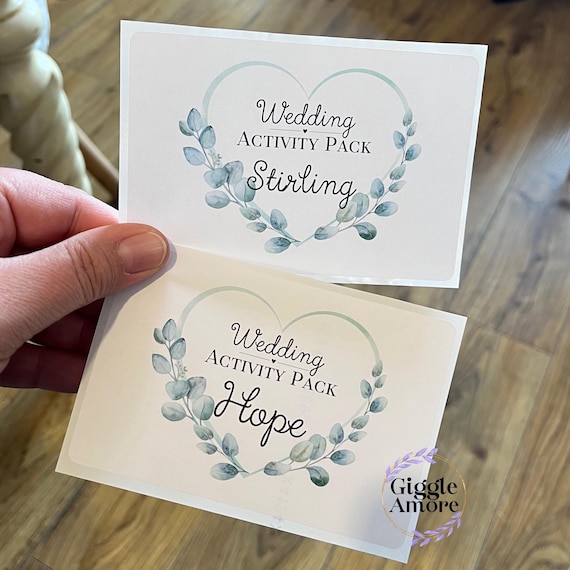 Personalised Wedding Activity Pack Stickers Theme Stickers Eucalyptus White Box Bag Birthday Party Gift Favour Activity
