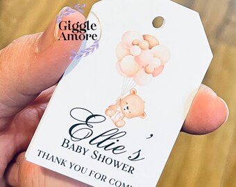 10 x Personalised Baby Shower Tags Gift Tags Thank You Tag Balloons Pink Favours