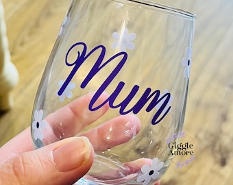 Personalised Stemless Wine Glass Name Balloon Birthday Mother’s Day Party Gift Mum Mother