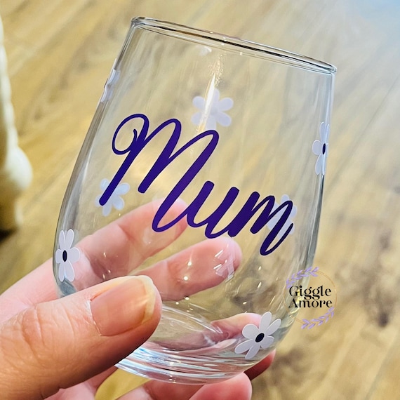 Personalised Stemless Wine Glass Name Balloon Birthday Mother’s Day Party Gift Mum Mother