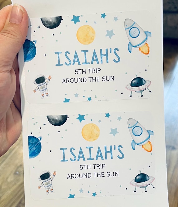 Personalised Space Birthday Party Stickers: First Trip Around the Sun