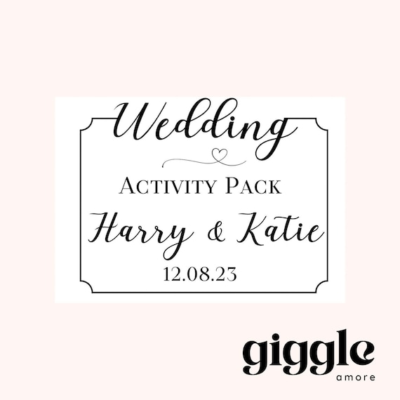 Personalised Wedding Activity Pack Stickers Theme Stickers Gold White Box Bag Birthday Party Gift Favour Activity