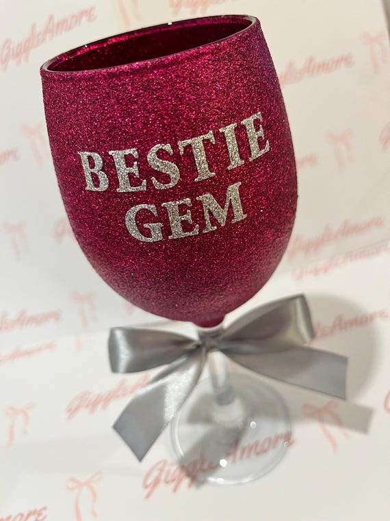Hand Glittered Bestie Wine Glass: Gift for Her | Personalised Present