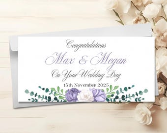 Handmade Personalised Money Wallet Gift Card Birthday Wedding Engagement Purple Lilac
