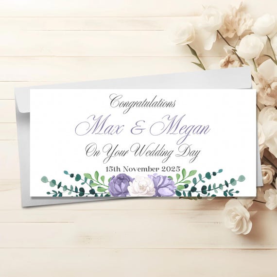 Handmade Personalised Money Wallet Gift Card Birthday Wedding Engagement Purple Lilac