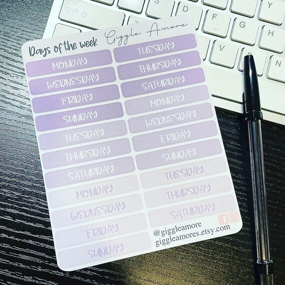 Days of the week Diary Planner Stickers, Motivational, Dreams And Plans, Calendar, Scrapbook Me Time! Mini purple theme