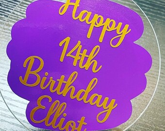 Personalised Acrylic Cake Topper Your Choice Of Wording And Colour, Birthday