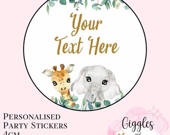 Personalised Party Stickers, Safari Theme, Jungle Thank you for coming, Labels, Kids, Self Adhesive, Printed, Personalized, Birthday.