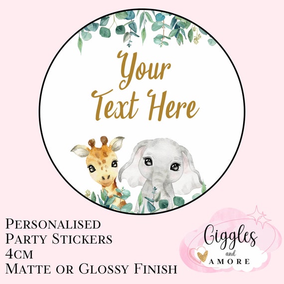 Personalised Party Stickers, Safari Theme, Jungle Thank you for coming, Labels, Kids, Self Adhesive, Printed, Personalized, Birthday.