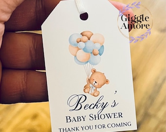 10 x Personalised Baby Shower Tags Gift Tags Thank You Tag Balloons Blue Favours