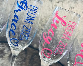 Personalised Wedding Prom Glasses Bride/Bridesmaid champagne flute, wedding titles, maid of honour glass