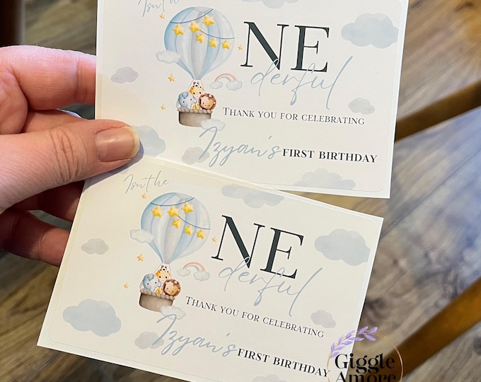 Featured listing image: Personalised Party Box Stickers Gold White Box Bag Birthday Party Gift Favour Activity Food zebra Lion Giraffe Elephant hot air balloon