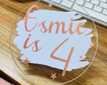 Personalised Acrylic Cake Topper Your Choice Of Wording And Colour, Birthday