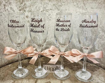 Personalised Wedding Glasses Bride/Bridesmaid champagne flute, wedding titles, maid of honour glass