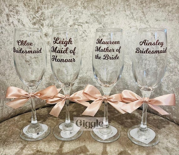 Personalised Wedding Glasses Bride/Bridesmaid champagne flute, wedding titles, maid of honour glass