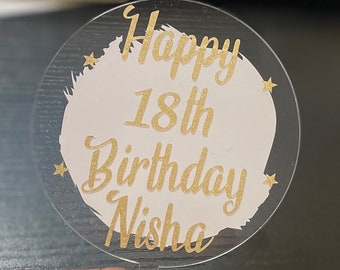 Personalised Acrylic Cake Topper Your Choice Of Wording And Colour, Birthday Glitter