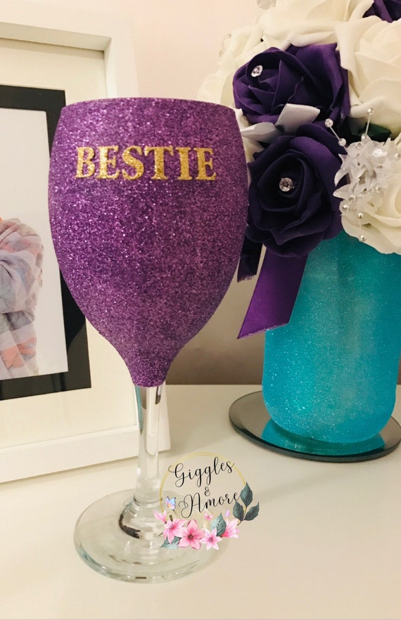 Bestie glitter wine glass perfect gift present birthday bestie best friend Xmas gift, gift for her