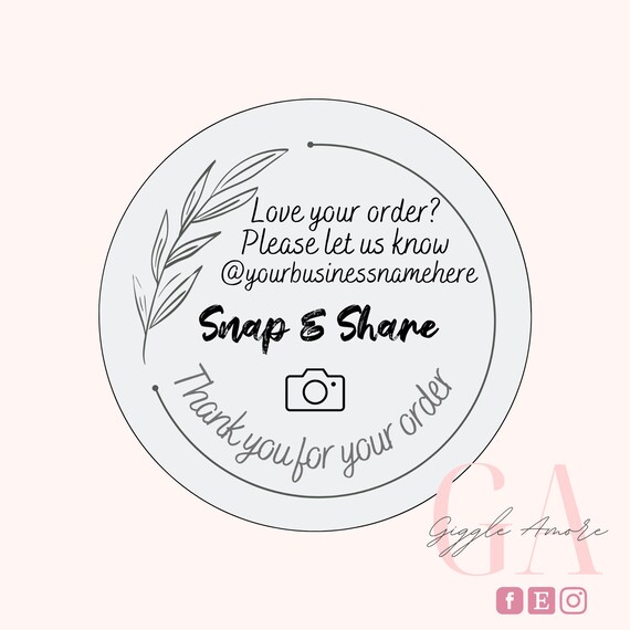 Personalised Snap and share stickers Business Stickers, Labels,Thank U, Self Adhesive, Printed, Personalized, Small Buisness Labels