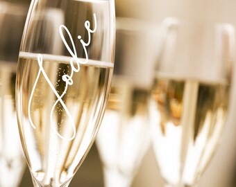 Personalised Bride Glass Bridesmaid champagne flute, wedding titles, maid of honour glass hen party