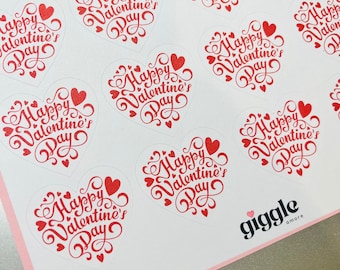 Happy Valentines Day Heart Stickers, Business Stickers, Labels,Thank U, Self Adhesive, Printed, Personalized, Small Buisness Labels