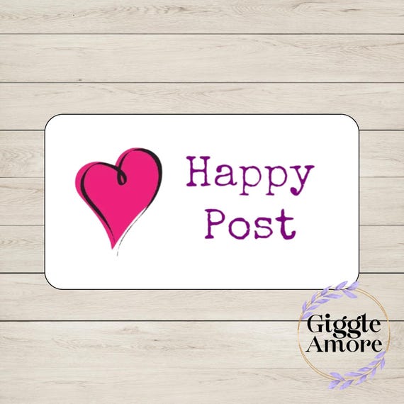 60 Happy post stickers, hearts Labels, Business, Parcels, Self Adhesive, Printed, Small Business Stationery