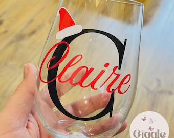 Personalised Stemless Wine Glass Name Balloon Birthday Secret Santa Gift Party Gift Mum Christmas