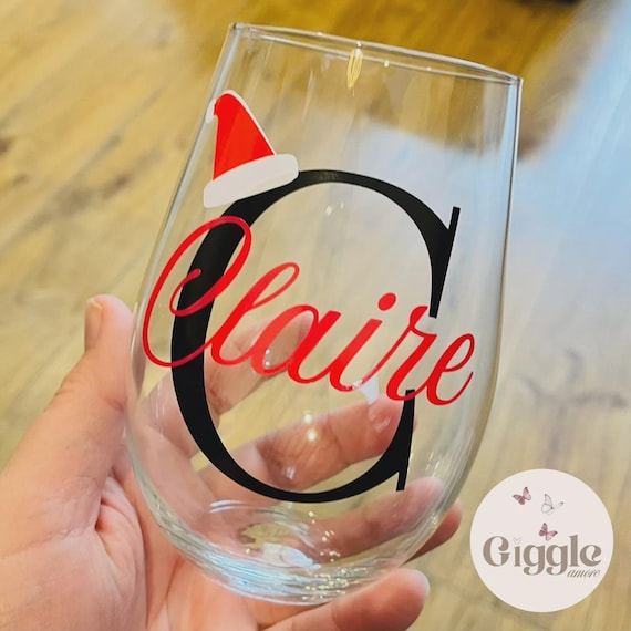 Personalised Stemless Wine Glass Name Balloon Birthday Secret Santa Gift Party Gift Mum Christmas