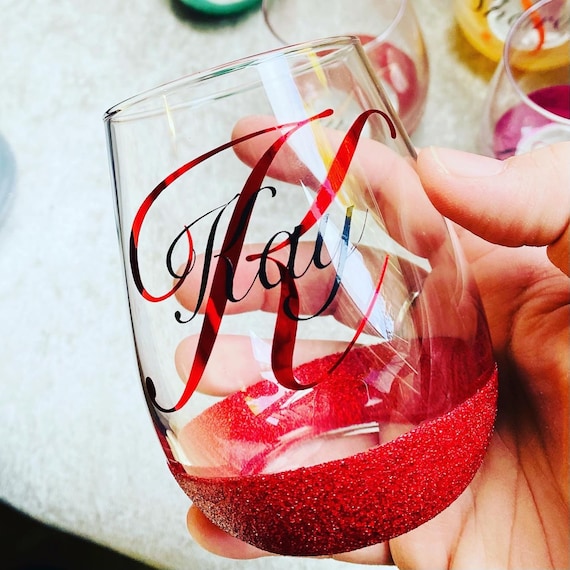 Personalised Stemless Wine Glass Name Balloon Birthday Wedding Hen Party Gift glitter