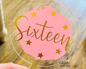 Personalised Acrylic Cake Topper = Happy Birthday - Cake Decor - Name - Circle