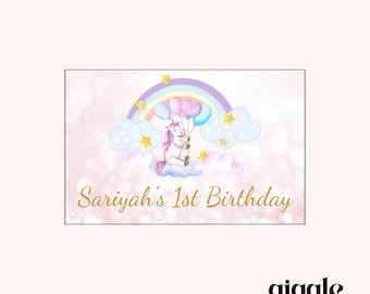 Personalised Party Unicorn Pink Purple Theme Stickers White Box Bag Birthday Party Gift Favour Activity Food