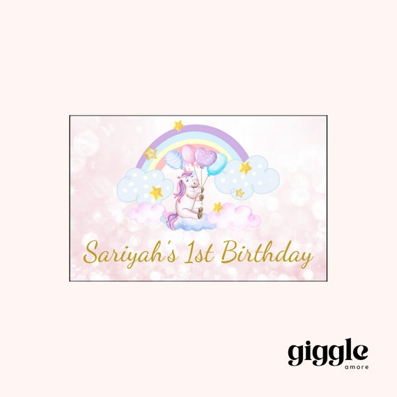 Personalised Party Unicorn Pink Purple Theme Stickers White Box Bag Birthday Party Gift Favour Activity Food