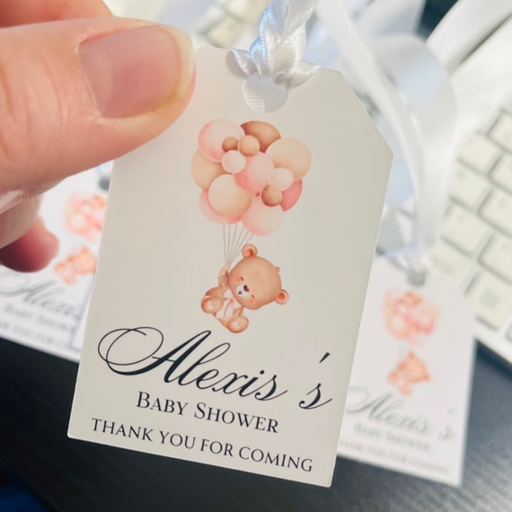 10 x Personalised Baby Shower Tags Gift Tags Thank You Tag Balloons Pink Favours