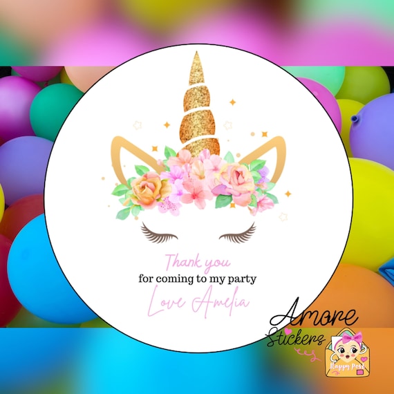Personalised Party Stickers, Unicorn, Thank you for coming, Labels, Kids, Thank U, Self Adhesive, Printed, Personalized, Birthday.