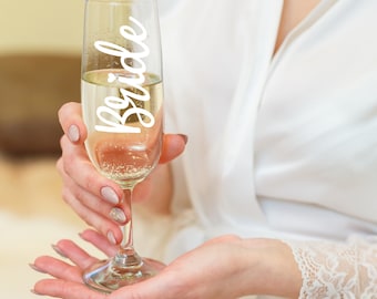 Personalised Bride Glass Bridesmaid champagne flute, wedding titles, maid of honour glass hen party