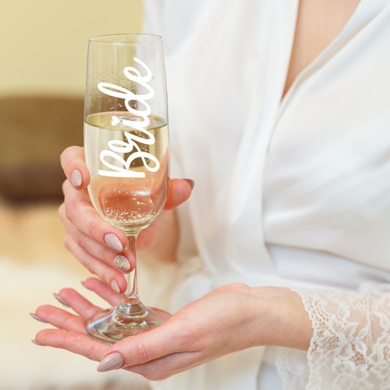 Personalised Bride Glass Bridesmaid champagne flute, wedding titles, maid of honour glass hen party
