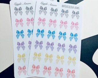 Watercolour Bows Planner Stickers, Handmade Diary Stickers