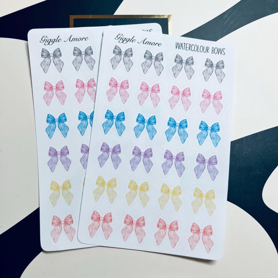 Watercolour Bows Planner Stickers, Handmade Diary Stickers