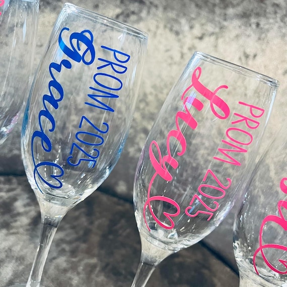 Personalised Prom Glass Bride/Bridesmaid champagne flute, wedding titles, maid of honour glasses