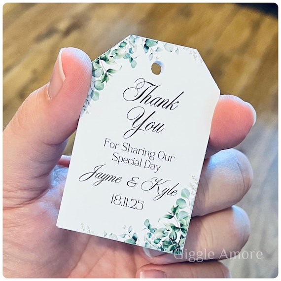 10 x Personalised Wedding Tags Gift Tags Thank You Tag Eucalyptus Theme Favours
