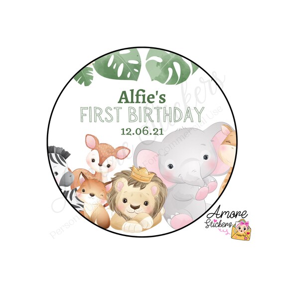 Large Personalised Party Stickers, Safari Theme, Jungle Thank you for coming, Labels, Kids, Self Adhesive, Printed, Personalized, Birthday.