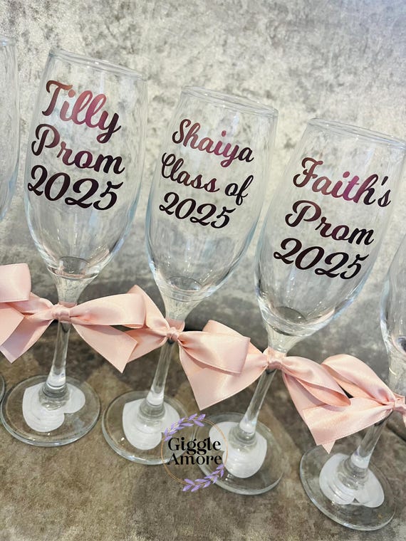 Personalised Wedding Prom Glasses Bride/Bridesmaid champagne flute, wedding titles, maid of honour glass