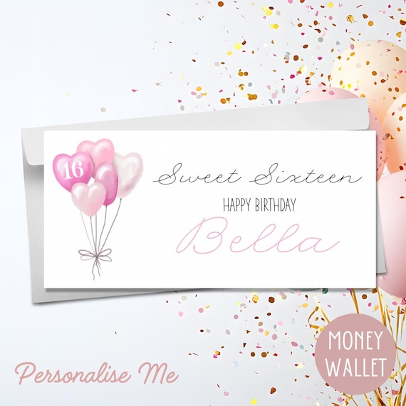 Handmade Personalised Money Wallet Gift Card Birthday Sweet Sixteen Birthday Wedding Engagement Pink